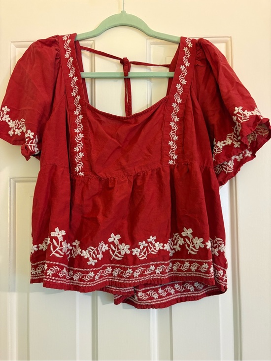 Old Navy Tops - Old Navy Red Embroidered Boho Peasant Top